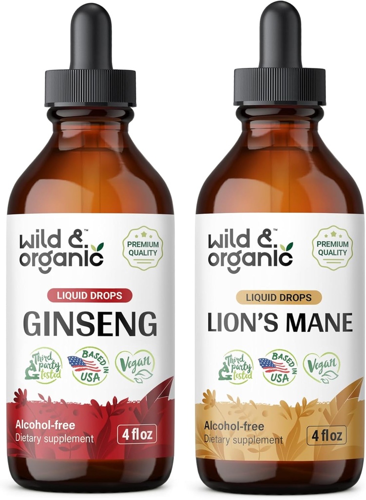 Teinture de ginseng sauvage et biologique 4 fl oz & Lion's Mane Teinture 4 fl oz