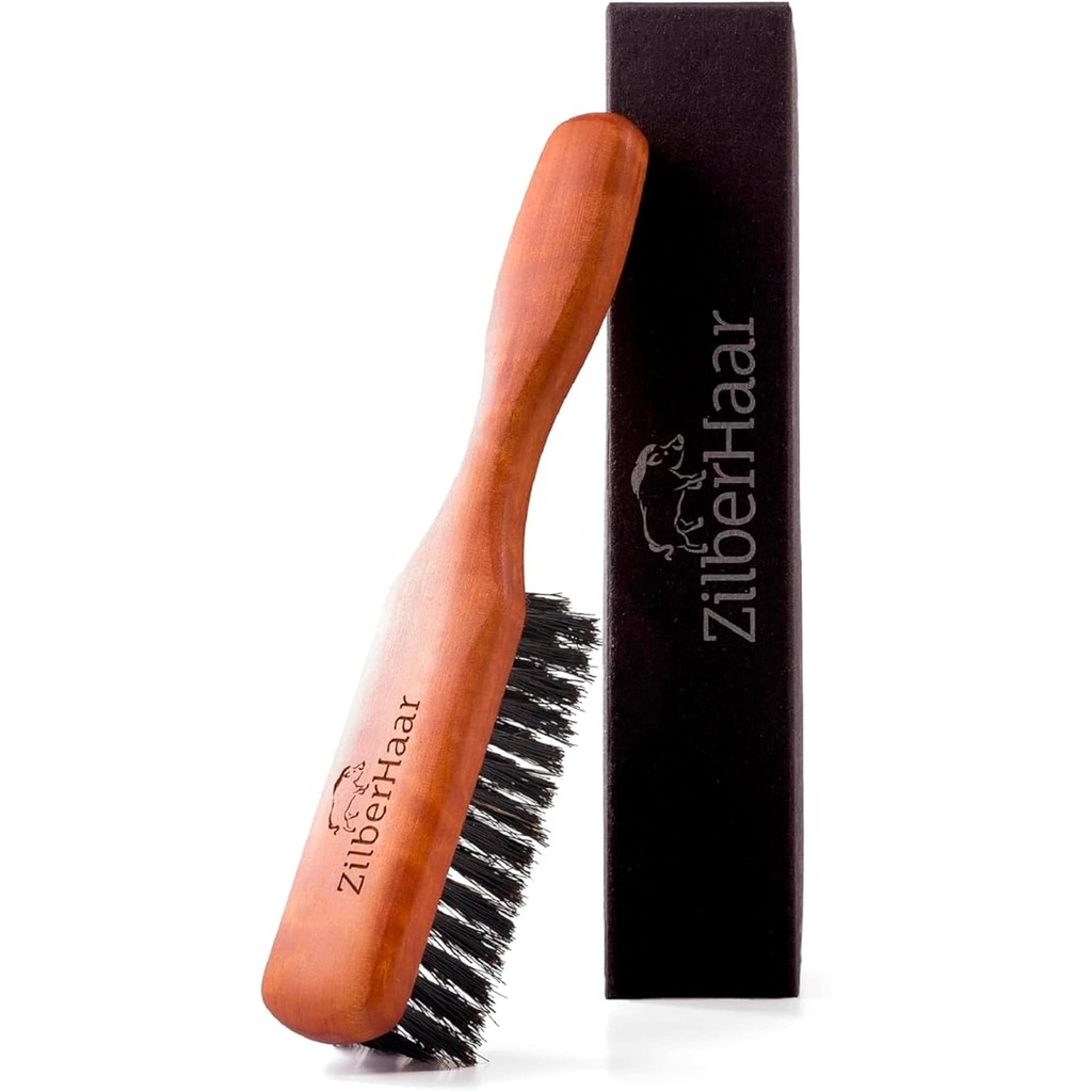 Brosse à barbe par ZilberHaar - Bristes de boar Stiff pour les hommes - Redressez et favorise la croissance - Fonctionne avec l'huile et le baume de barbe - Pour les kits de barbe - 6 pouces de long