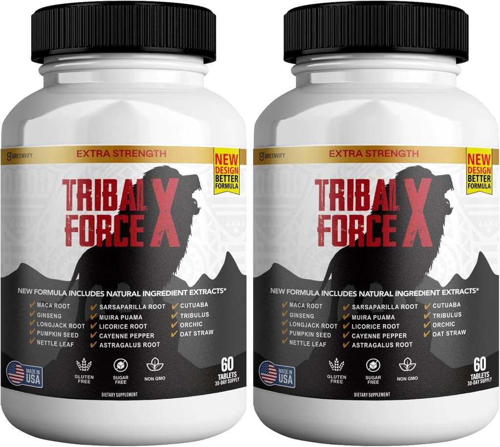 Force tribale X Supplément naturel extra-fort, 60 comprimés, sans gluten, sans OGM, 30 jours d'approvisionnement (2)