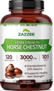Zazzee Extra Strength Horse Chestnut 10:1 Extrait, 3000 mg Strength, 20% Escines, 4 mois d'approvisionnement, 120 capsules végétaliennes, concentré et normalisé 10X Extrait, tout naturel, non-OGM, fabriqué aux États-Unis