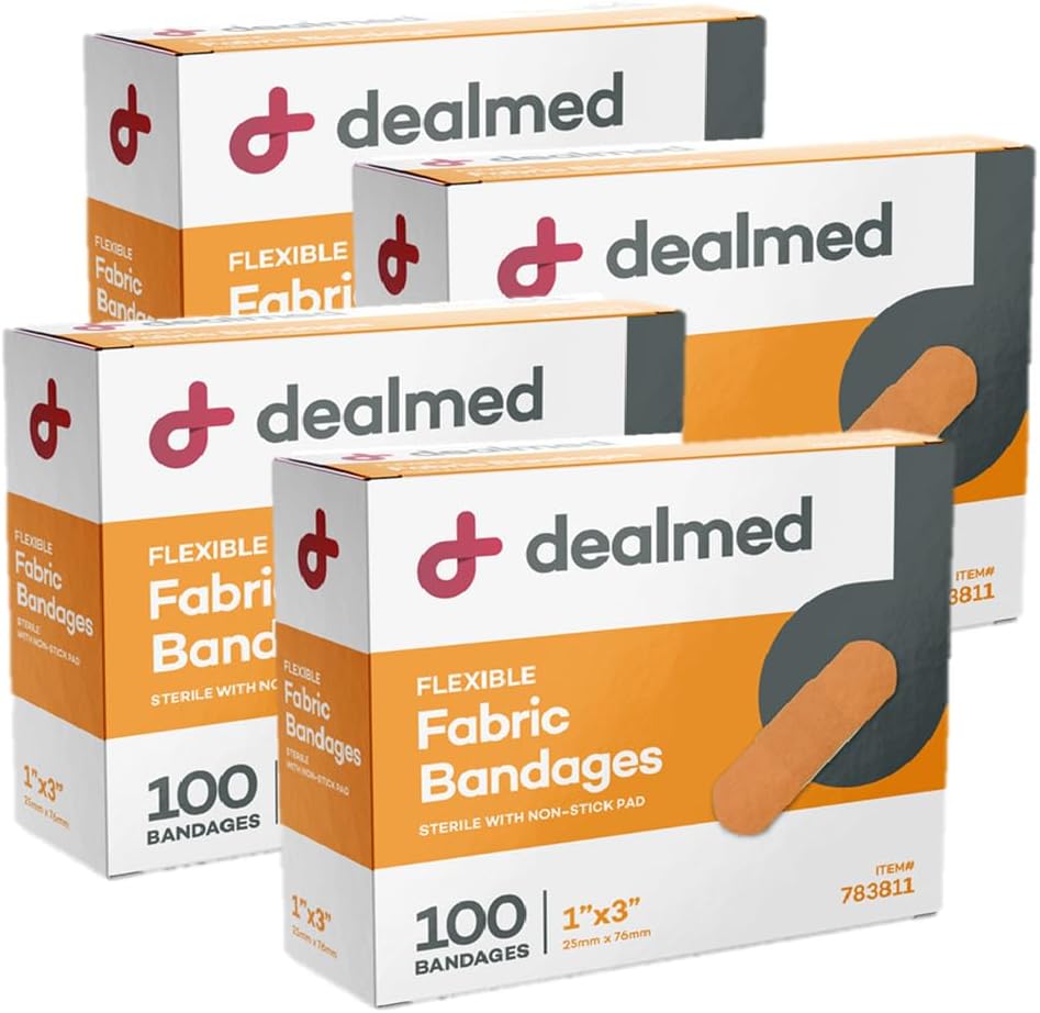 Bandes adhésives rigides en tissu – 1x3 pouce – 100/Box - 4 boîtes - Pack de bande de premiers soins respirant - Kits et cliniques médicaux et d'urgence