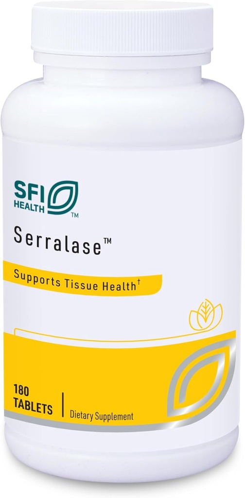 Klaire Labs SFI Health Serralase - Mélange d'enzyme protéolytique végétarienne avec Serratia Peptidase & Bromelain pour la digestion, provenant de Papaya & Ananas, hypoallergénique (180 comprimés enrobés entériques)