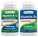 Meilleurs naturels Vitamine B12 6000 mcg & Vitamine D3 10000 UI