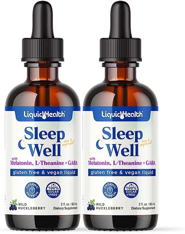 LIQUIDHEALTH Dormez bien Melatonine liquide, L-Theanine supplément Aide naturelle au sommeil, l'Asleep d'automne plus rapide, rester plus longtemps en sommeil - États-Unis Fabriqué, végétalien, sans sucre, sans médicament, non-OGM Spray de sommeil gouttes (2 Pack)