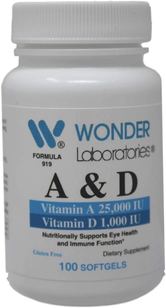 Wonder Laboratories Vitamine a 25 000 UI de l'huile de poisson de foie de morue + vitamine D3 1 000 UI