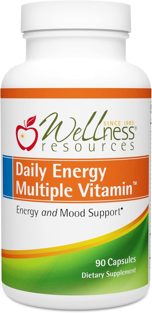 Ressources de bien-être Énergie quotidienne Vitamine multiple - 90 capsules - MTHFR quotidien méthylé Multivitamine sans fer - Vitamine B12, Folate et Biodisponible Vitamines B - Meilleur supplément pour l'énergie et l'humeur