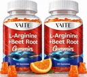 L Arginine 1000mg Supplément Gommies de racines de betteraves - Double force, stimuler l'énergie, support de circulation et l'endurance, compléments bio de betteraves à croquer pour les hommes et les femmes, Gommy végétalien, sans sucre(2 pack)