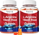 L Arginine 1000mg Supplément Gommies de racines de betteraves - Double force, stimuler l'énergie, support de circulation et l'endurance, compléments bio de betteraves à croquer pour les hommes et les femmes, Gommy végétalien, sans sucre(2 pack)