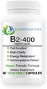 B2-400 Pure Riboflavine - Santé du système nerveux, Détox homocysténique, cardiovasculaire, aide à stimuler l'énergie, la clarté mentale, le métabolisme et la fonction cellulaire (60, non aromatisé)
