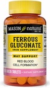 Gluconate de fer naturel Mason - soutient la formation de globules rouges, doux sur supplément de fer à l'estomac, 100 comprimés