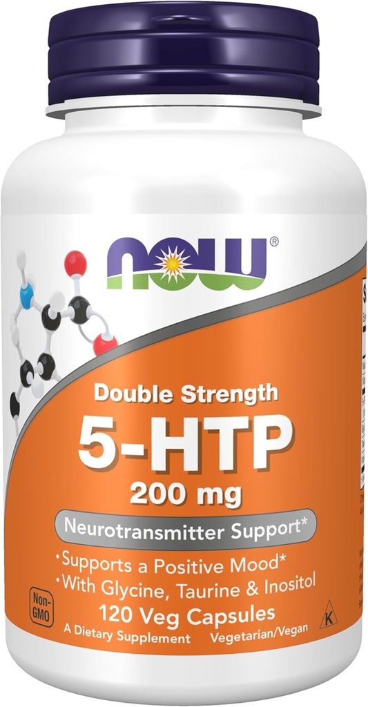 MAINTENANT Suppléments, 5-HTP (5-hydroxytryptophane) 200 mg, double résistance, soutien des neurotransmetteurs*, 120 gélules