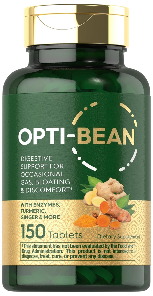 Carlyle Opti-Bean (150 comprimés) Support digestif (Gaz, Bloating & Disconfort Enzyme Blend) Végétarien, Supplément sans OGM et sans gluten