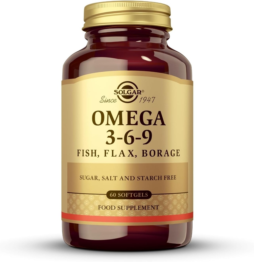 Solgar 1300 mg Omega 3-6-9-60 Softgels - Soutien à la santé des articulations et de la peau - Non-OGM, sans gluten - 20 portions