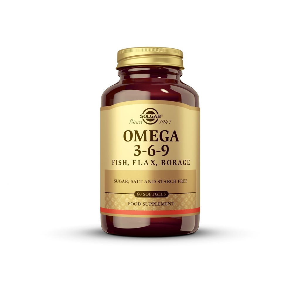 Solgar 1300 mg Omega 3-6-9-60 Softgels - Soutien à la santé des articulations et de la peau - Non-OGM, sans gluten - 20 portions