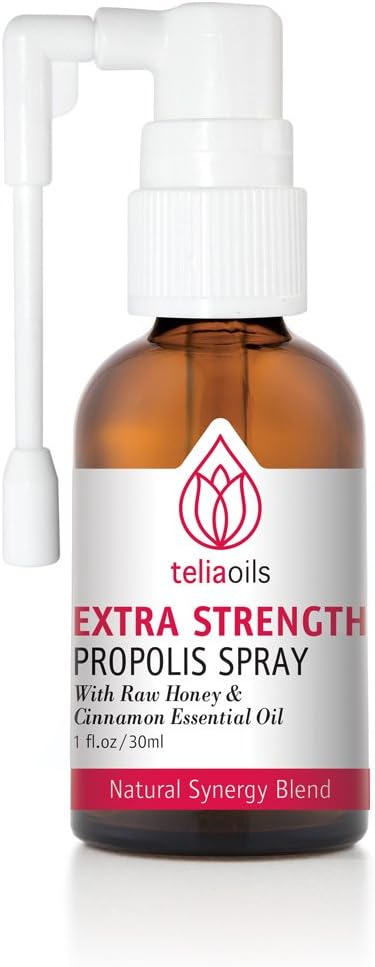 Teliaoils Propolis Spray Soutien de défense du corps, Toux apaisante et Gorge douloureuse, aidant les irritations de la bouche, les rhumes, 100% naturel, avec le miel et l'huile essentielle de cannelle.