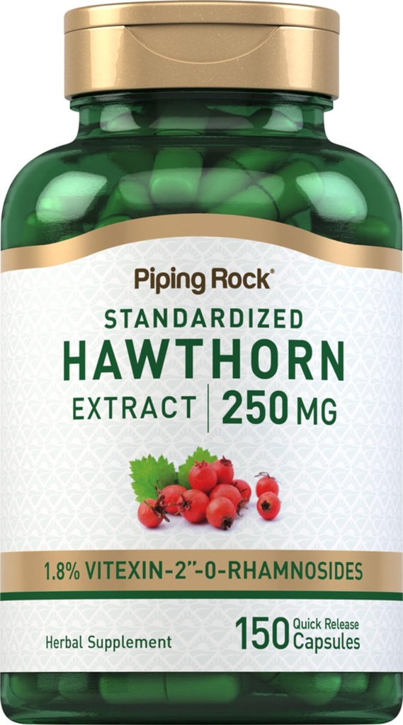 Pipping Rock Hawthorn Berry Capsules 250mg de 150 pilules Supplément d'extrait d'herbes non-OGM, sans gluten
