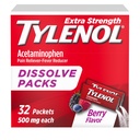 Tylenol Extra Strength Dissolve Powder Packs, 500 mg d'acétaminophène analgésique et remède réducteur de fièvre, soulagement rapide des douleurs et des douleurs mineures, sans Ibuprofène et sans aspirine, au Berry Flavor, 32 Ct