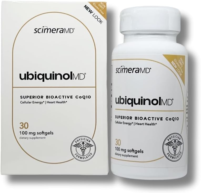 ScimeraMD® Ubiquinol Coenzyme Q10 Kaneka QH Supplément antioxydant pour la santé cardiaque et la production d'énergie cellulaire, 30 CT