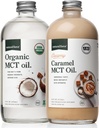Force naturelle Caramel crémeux MCT Huile + spectre complet biologique MCT Huile – Sans gluten, sans OGM, 100 % de noix de coco pures MCT de noix de coco biologiques – Keto, Paléo et Vegan – 2 bouteilles en verre de 16 onces