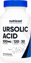 Acide ursolique Nutricost 300mg, 120 Capsules - Végétarien, Non OGM, Sans gluten, Sans soja