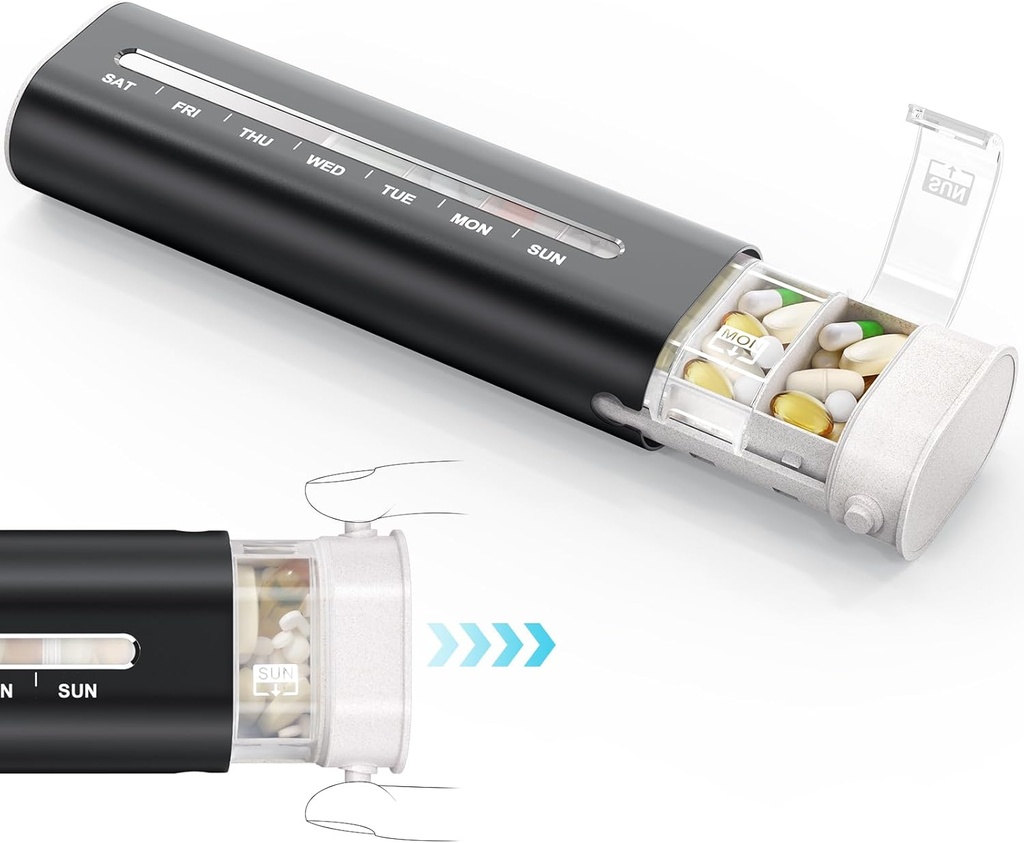 Zannaki Aluminium 7 jours organisateur hebdomadaire de pilules, cas de pilules de voyage portable avec trois couches scellé, boîte quotidienne de pilules de grande capacité mignon, contenant de support de pilule pour les vitamines, pilules, suppléments et médicaments