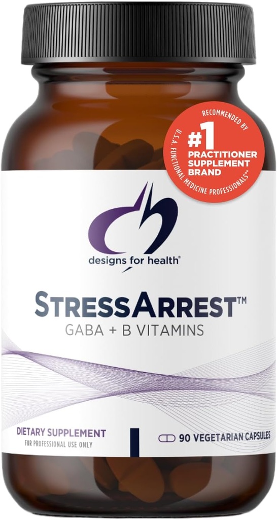 Designs for Health StressArrest - 300mg GABA avec Glycine, Acide Pantothénique + Niacinamide (Vitamine B3) pour promouvoir une réponse calme au stress - Supplément sans gluten non OGM (90 capsules)