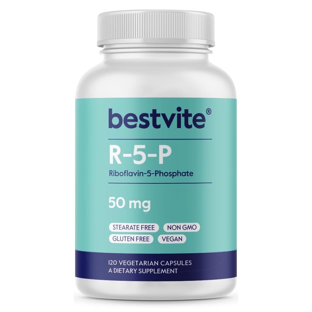 BESTVITE Riboflavin-5-Phosphate 50mg (120 Vegetarian Capsules) - No Stearates - Vegan - Non GMO - Gluten Free - Bioactive Form of Vitamin B2