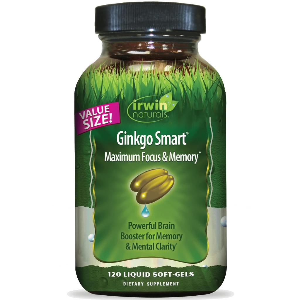 Irwin Naturals Ginkgo Smart Powerful Nootropic Cerveau Booster - prend en charge la mémoire maximale, le focus et la clarté mentale avec DMAE, Clubmoss, Choline et acétyl L-Carnitine - 120 Softgels liquides