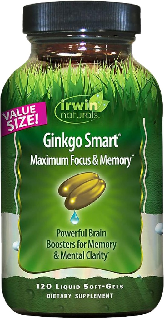 Irwin Naturals Ginkgo Smart Powerful Nootropic Cerveau Booster - prend en charge la mémoire maximale, le focus et la clarté mentale avec DMAE, Clubmoss, Choline et acétyl L-Carnitine - 120 Softgels liquides