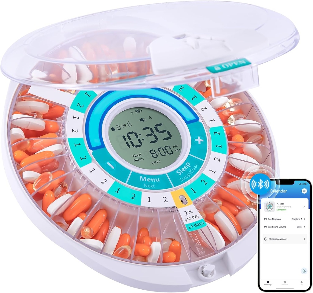 Distributeur automatique de pilules Daviky pour personnes âgées avec alarme, distributeur électronique de pilules, organisateur mensuel de pilules Bluetooth intelligent de 28 jours, rappel de pilule avec APP pour les prescriptions, vitamines et plus