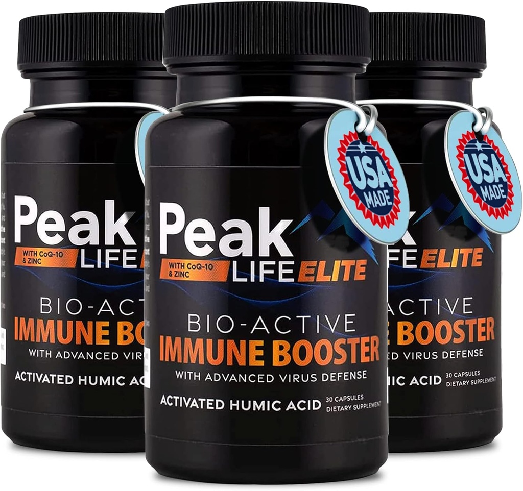 Support de stimulation de l'immunité - supplément de vitamine 3-en-1 avec des minéraux de traces ioniques d'acide humique, CoQ10, Zinc - Nutrition quotidienne pour des performances avancées et équilibre vital du corps (3 pack)