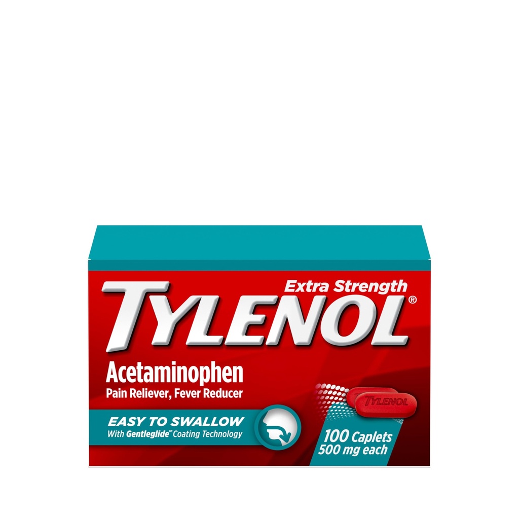 Tylenol Extra Strength Facile à avaler Acétaminophène, analgésique et réducteur de fièvre Caplets enduits pour adultes avec technologie Gentleglide, 500 mg Acétaminophène Extra Strength, 100 ct