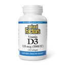 Facteurs naturels - Vitamine D3 5000 UI, soutient les os sains, 120 gels doux