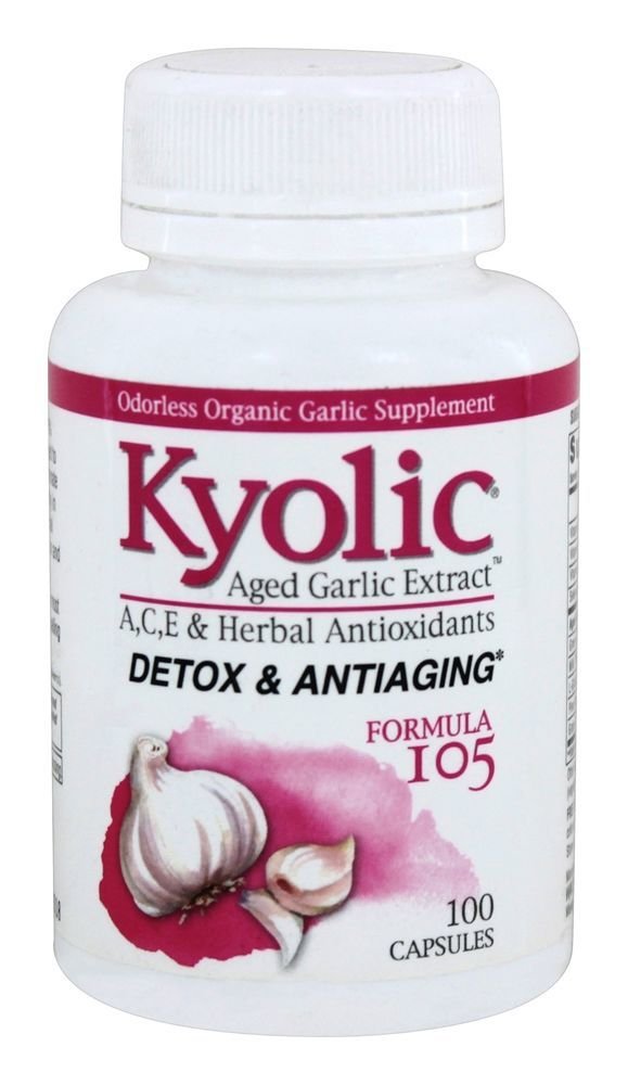 Kyolic Aged Garlic Extract Formula 105, Detox and Anti-Aging, 100 Capsules (Packaging May Vary)