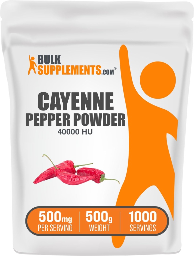 BulkSupplements.com Cayenne Pepper 40000 HU poudre - Suppléments Capsaicin, Cayenne Pepper poudre - végétalien et sans gluten, 500mg par portion, 500g (1,1 lb) (paquet de 1)
