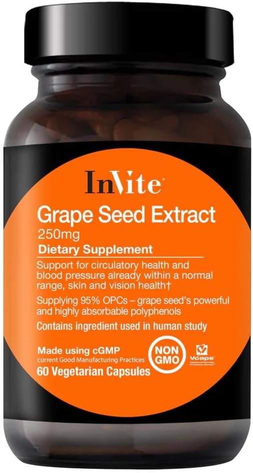 Invitez Santé - Extrait de graines de raisin - Soutien de la santé circulatoire et de la pression artérielle déjà dans une gamme normale - 60 capsules végétariennes - 30 jours d'approvisionnement (2-pack)