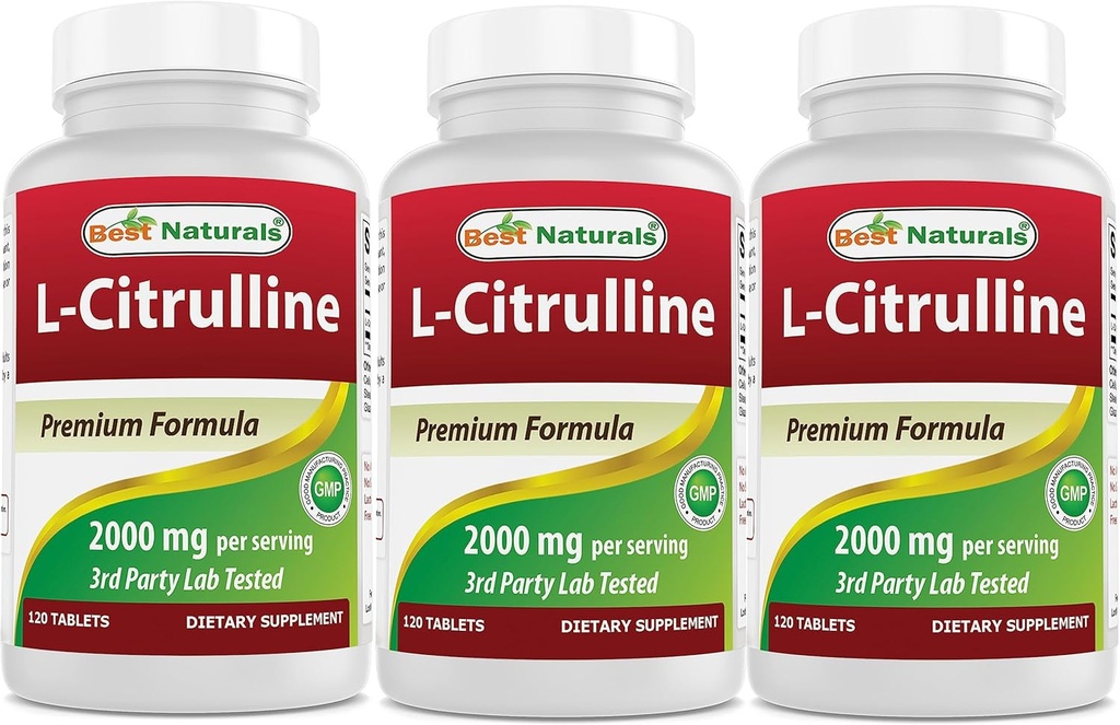 Meilleurs naturels L-Citrulline 2000mg/Serveur - Non-OGM - Sans gluten - 120 comprimés (120 Nombre (paquet de 3))