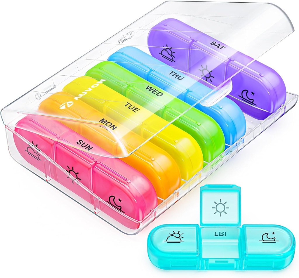 AUVON Weekly Pill Organizer 3 fois par jour, grande boîte à pilules de 7 jours 3 fois par jour avec contenant séparé, cas de pilule portable pour médicaments, vitamines, huile de poisson et suppléments
