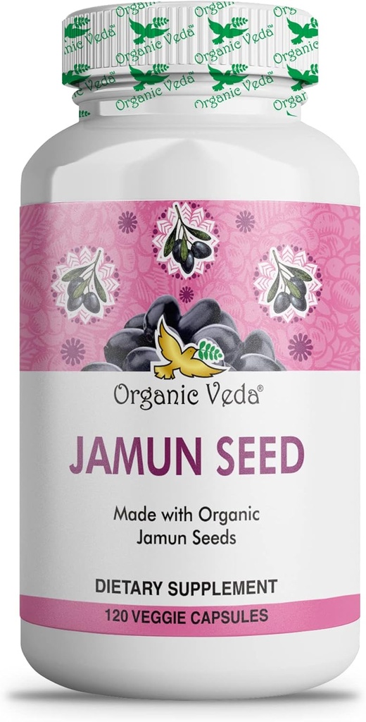 Capsules de graines de Jamun biologique, Indian BlackBerry - Supplément de graines de Jamun naturel à 100 % - Eugenia Jambolana Capsules favorise la peau radiante douce, l'énergie et la santé globale - FDA américaine enregistrée - 120 Nombre