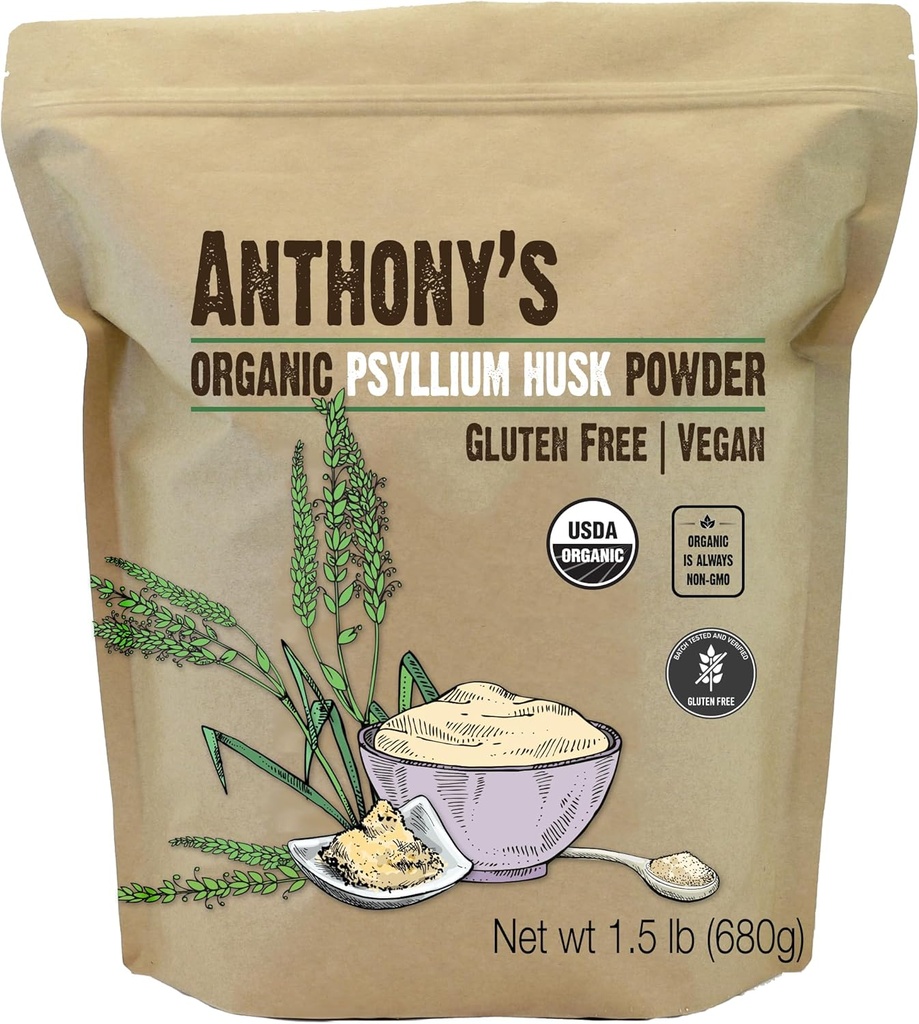 Poudre de musc de Psyllium biologique d'Anthony, 1,5 lb, sans gluten, sans OGM, finement broyé, ami Keto