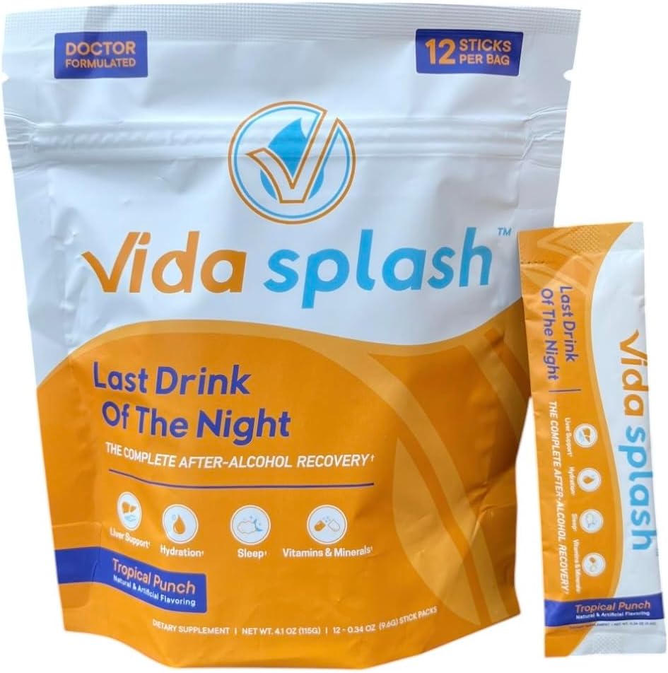 – La récupération complète après l'alcool - Hydratation, soutien du foie, sommeil et vitamines et minéraux - 12 bâtonnets à usage unique - Mélange de boissons parfumées de punch tropical – Ciblage des 4 zones clés