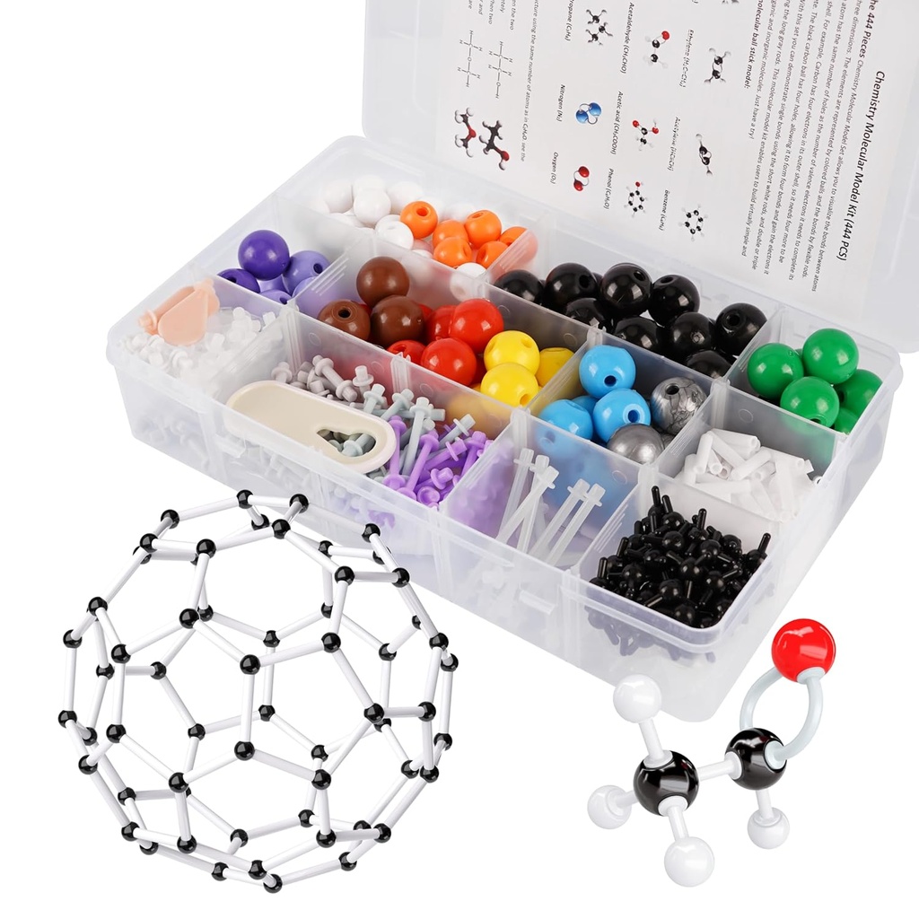 Kit de modèle moléculaire, 444 Pcs Ensemble de chimie moléculaire organique, kit de modèle d'élément atomique pour les leçons de chimie, kit de construction de structures moléculaires, cadeau de science ochem pour les enseignants et les étudiants