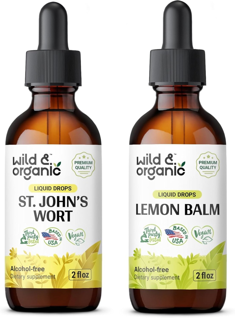 Wild & Organic St John's Wort Tincture 2 fl oz & Lemon Balm Tincture 2 fl oz