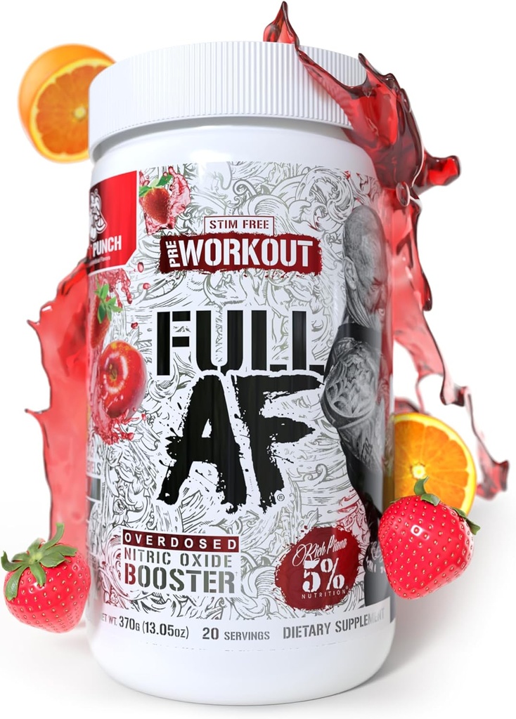 5 % Nutrition FullAF Pré-entraînement avec pompes volumineuses L-Citrulline, L-Taurine, Nitrosigine, GlycerSize (Fruit Punch)