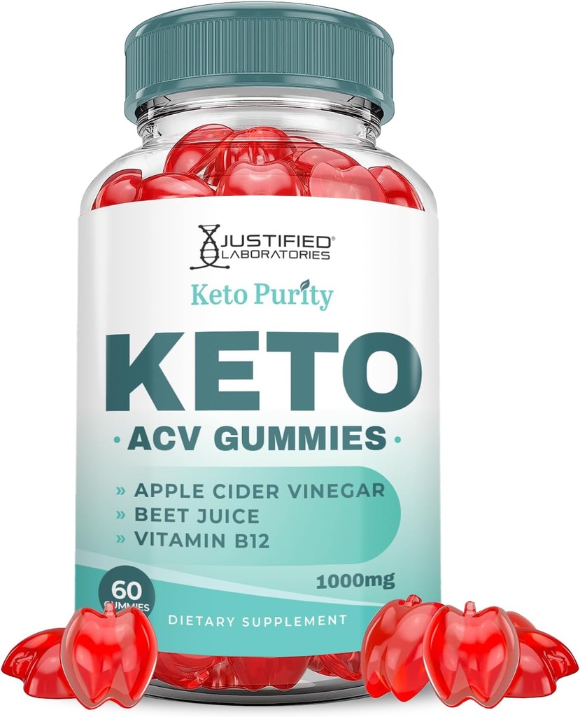 Laboratoires justifiés Pureté Keto ACV Gummies Formule avancée 1000MG Keto Puritry Keto Gummies Vinaigre de cidre de pomme préparé avec du jus de pomme de grenade Poudre B12 Vegan Non OGM 60 Gummys