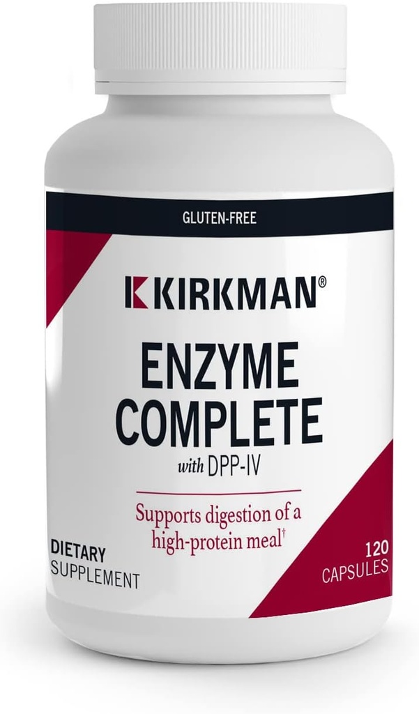 Kirkman - Enzyme Complete/DPP-IV - 120 capsules - Potent Digestive Aid - Large spectre Enzyme Digestive - Hypoallergénique