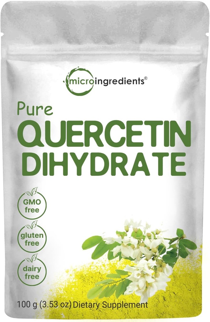 Pure Quercetin Dihydrate Poudre, Quercetin 500mg Par portion, 100 Grams, la plus biodisponible Grade et le remplissage sans, puissant antioxydant soutient l'énergie, système immunitaire, Pas d'OGM et végétalien