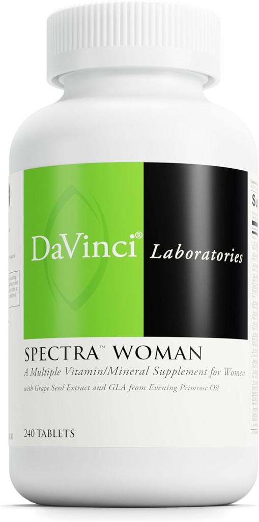 DaVinci Labs Spectra Woman - Supplément alimentaire pour la santé des os et les besoins des femmes - avec vitamines, minéraux, calcium, bêta-carotène, L-Cysteine, extrait de graines de raisin, et plus - 240 comprimés