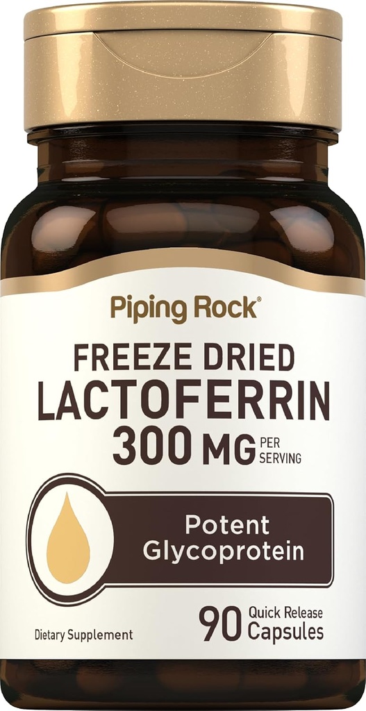 Piping Rock Lactoferrine Suppléments : 300 mg 90 Capsules : Geler Potentin séché Glycoprotéine : Non OGM, sans gluten