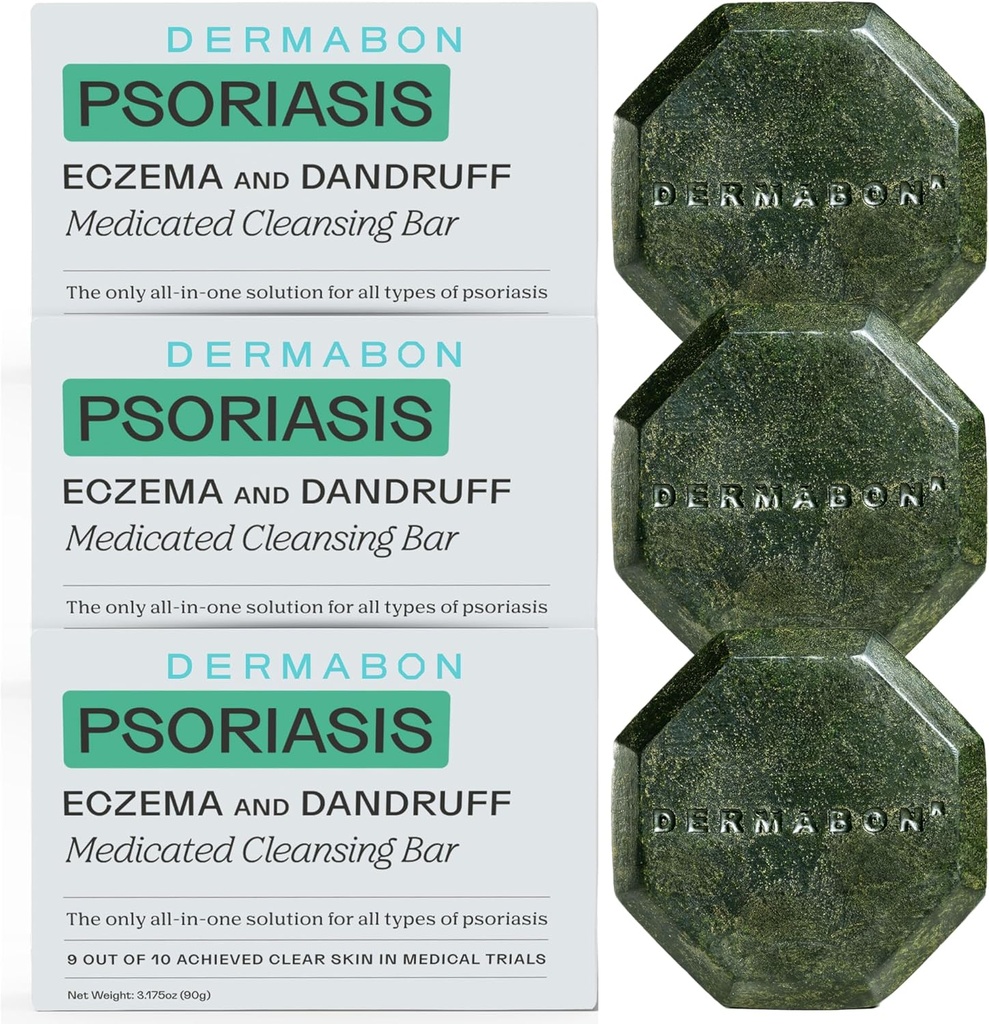 Dermabon 2% Coal Tar Psoriasis Body Wash & Eczema Bar Soap (3 Pack) | Control and Relieve Psoriasis, Eczema, Dermatitis, and Dandruff | Active Ingredient Coal Tar Body Wash